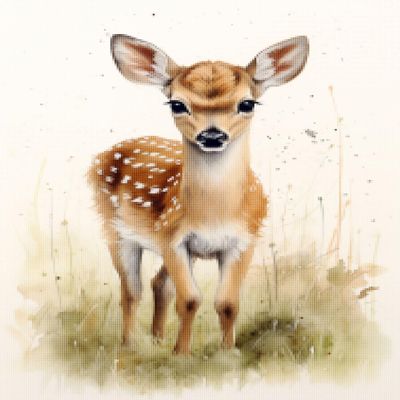 CISDKK Modern cross stitch,Cute Animal Cross Stitch,lttle deer baby art,in The style of realistic watercolor paintings,11CT,9.45 * 13.39 inch, pattern1