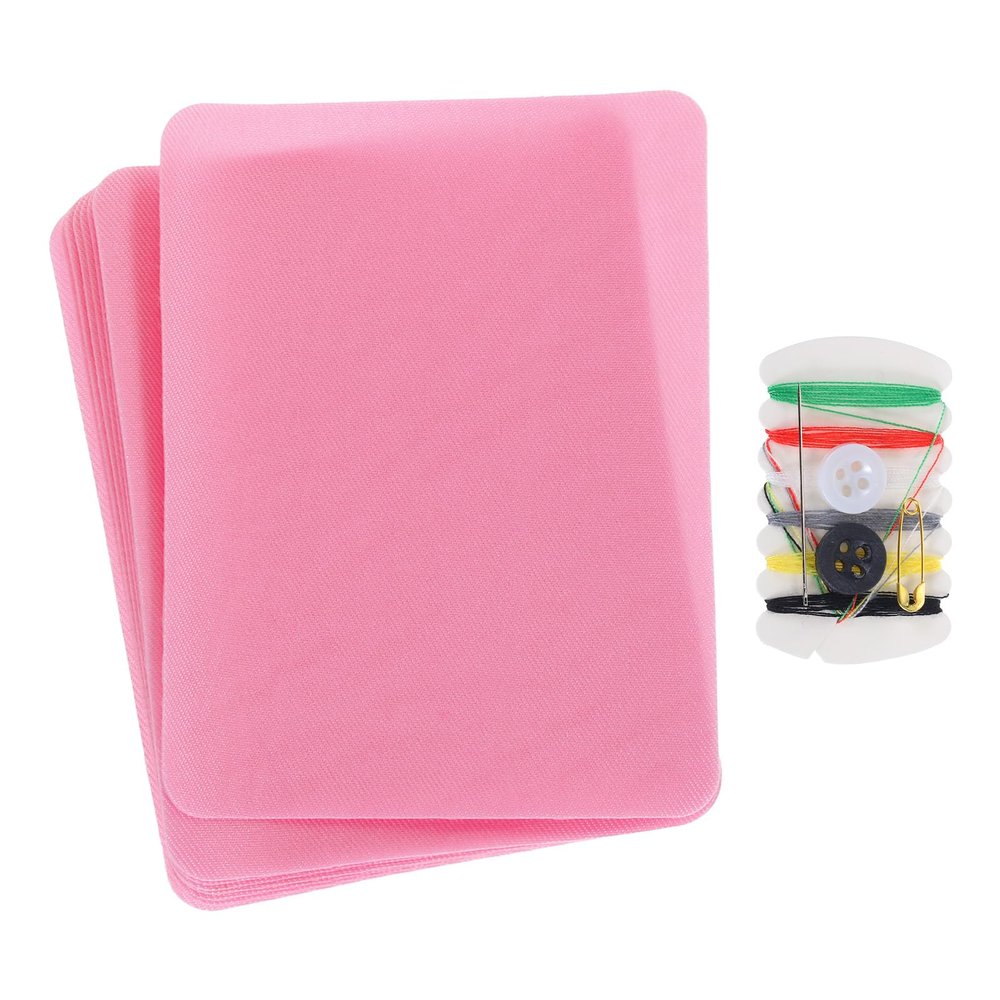 MECCANIXITY 8 Pcs Iron on Patches with Sewing Kit Fabric Repair Patch 4.9"x3.7" Patches for Clothes Iron on Patches for Jeans, Bags, Sofa,Tent Pink