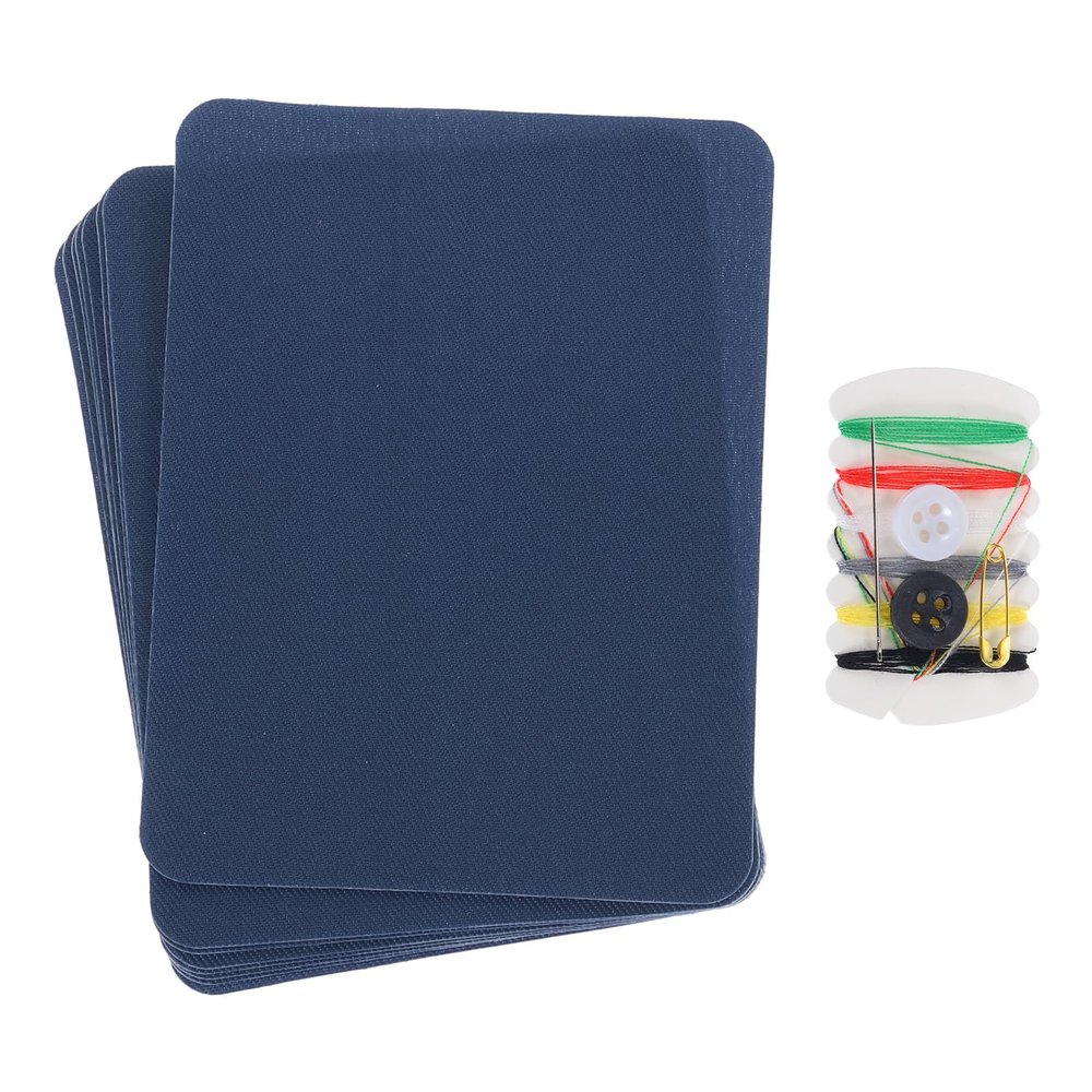 MECCANIXITY 8 Pcs Iron on Patches with Sewing Kit Fabric Repair Patch 4.9"x3.7" Patches for Clothes Iron on Patches for Jeans, Bags, Sofa,Tent Navy Blue
