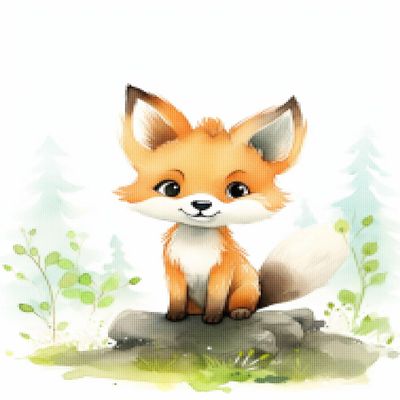 CISDKK Forest Cross Stitch pdf Download,Animal Cross Stitch Pattern,Watercolor Illustration of a Baby Fox,Inventive Character Designs,11CT,17.33 * 17.33 inch