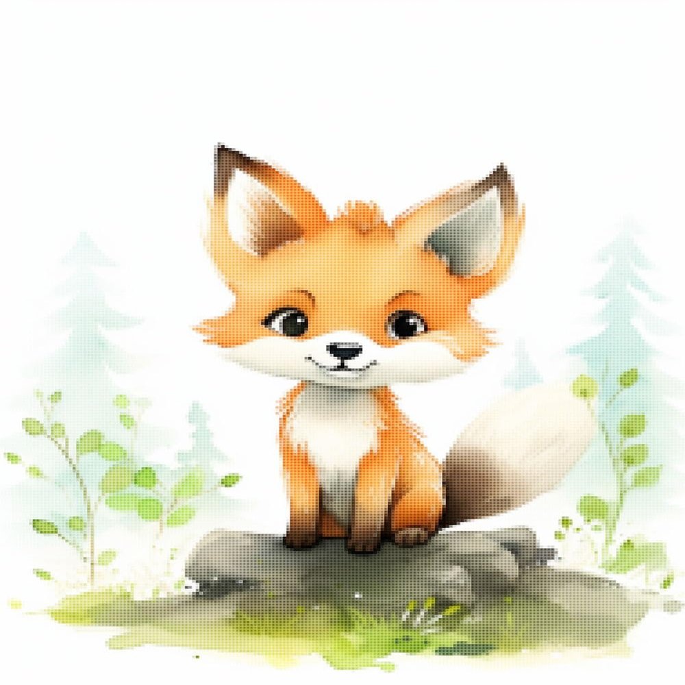 CISDKK Forest Cross Stitch pdf Download,Animal Cross Stitch Pattern,Watercolor Illustration of a Baby Fox,Inventive Character Designs,11CT,17.33 * 17.33 inch