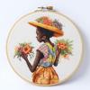 Black Kids Art Cross Stitch Kits with Hoop Easy Pattern Stamped Cross-Stitch Supplies Needlework DIY 11CT 3 Strands Cotton Thread Printed DIY Needlepoint Kits 3535cm (sn47) view 1