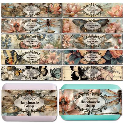 CREATCABIN 100 Pcs Butterfly Soap Paper Wrapper 10 Styles Retro Flowers Vertical Soap Wrap Tape Sleeves Covers with Tectorial Membrane Packaging Supplies for Handmade Soap Bar Store 1.9x8.2 Inch