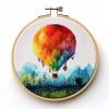 NineTribe Basics Hot Air Balloon Cross Stitch Kits with Hoop Easy Pattern Stamped Cross-Stitch Supplies Needlework DIY 11CT 3 Strands Cotton Thread Printed DIY Needlepoint Kits 3535cm (an80), FIF-YPCIHOOP80 view 1