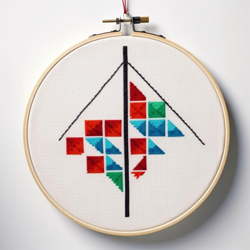 Color Kite Cross Stitch Kits with Hoop Easy Pattern Stamped Cross-Stitch Supplies Needlework DIY 11CT 3 Strands Cotton Thread Printed DIY Needlepoint Kits 3535cm (an86)
