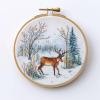 NineTribe Basics Deer in Snow Cross Stitch Kits with Hoop Easy Pattern Stamped Cross-Stitch Supplies Needlework DIY 11CT 3 Strands Cotton Thread Printed DIY Needlepoint Kits 3535cm (an99), FIF-YPCIHOOP99 view 1