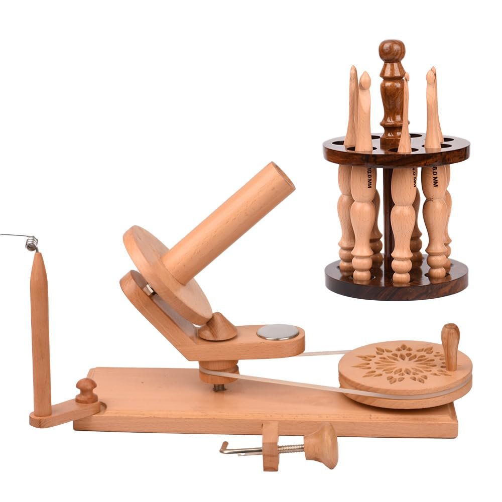 Hand Oprated Wooden Yarn Winder & Swift - Handmade Ball Winder for Knitting and Crocheting - Large Capacity, Easy to Use Yarn Wool Winder for Begginers (Beechwood Yarn Winder)