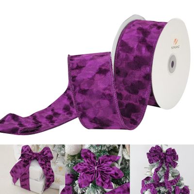 HUIHUANG Purple Velvet Wired Ribbon 2.5 inch Double Faced Crushed Velvet Christmas Ribbon Vintage Purple Ribbon for Tree Decorations, Garlands, Wreaths, Gift Wrapping, Bows-Continuous 10 Yards