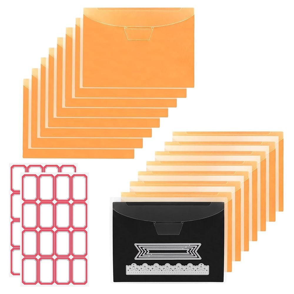 16 PCS Stamp and Die Storage Bag and Magnetic Sheet - Die Storage Set for Cutting,Scrapbooking,Storing Craft Dies-Orange
