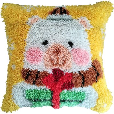 Beyond Your Thoughts Christmas Latch Hook Kits Cute Bear Pillow Cover Pattern Printed Crochet Needlework Crafts for Kids Adults and Beginners Family Decoration 16.5 * 16.5 in BZ1102
