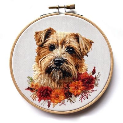 Schnauzer Cross Stitch Kits with Hoop Easy Pattern Stamped Cross-Stitch Supplies Needlework DIY 11CT 3 Strands Cotton Thread Printed DIY Needlepoint Kits 3535cm (ag206)
