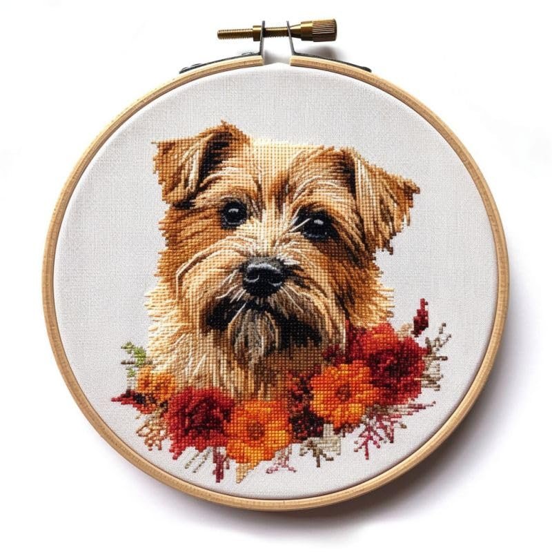 Schnauzer Cross Stitch Kits with Hoop Easy Pattern Stamped Cross-Stitch Supplies Needlework DIY 11CT 3 Strands Cotton Thread Printed DIY Needlepoint Kits 3535cm (ag206)