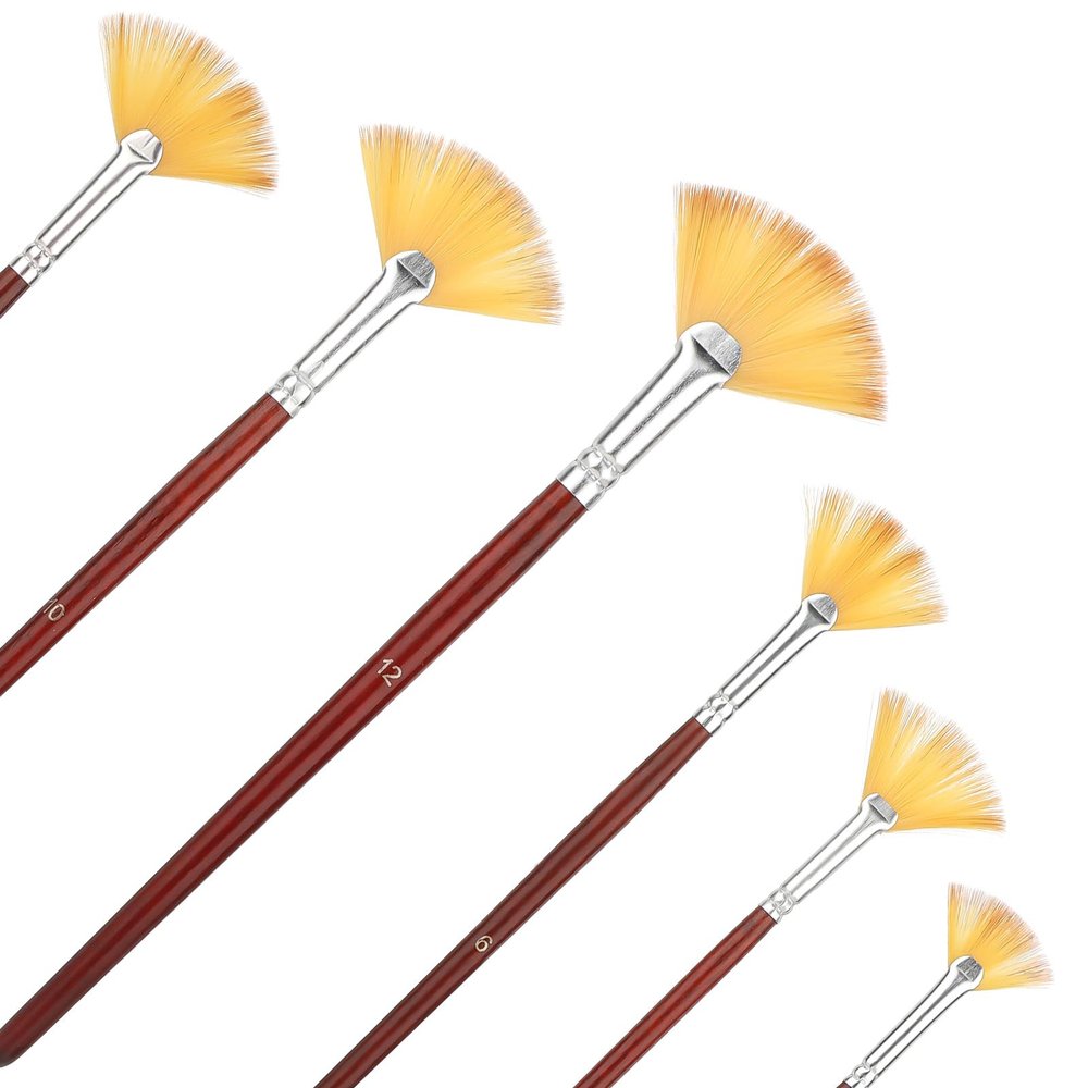 6 Pieces Artist Fan Paint Brush Set,Professional Acrylic Paint Brushes with Nylon Hair DIY Craft Long Wood Handle for Acrylic Watercolor Oil Gouche Painting Rock Painting