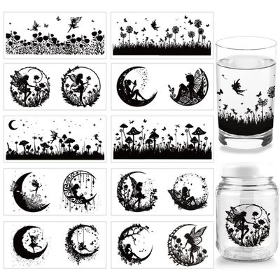arricraft 10 Sheets UV DTF Cup Wrap Transfer Stickers, 10 Styles 9.45x4.33 Inchs Fairy Garden Butterfly Mushrooms Rub on Transfers Decal for 16OZ Glass Cups Furniture Craft Wood DIY Crafts
