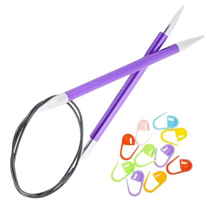 KnitPro Zing Circular Knitting Needles 24 inch, Size 10.75 (60cm, 7.00mm) with 10 Colorful Stitch Markers