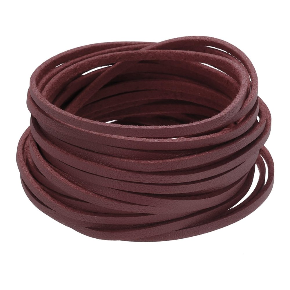 MECCANIXITY Faux Leather Cord Suede Cord, 5.5 Yards 2.6mm String Flat Rope Thread for Bracelet Necklace Beading Jewelry DIY Art Crafts, Wine Red, 1 Pack