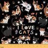 Feelyou Cat Fabric by The Yard for Kids Boys Girls Cats Print Decorative 3 Yards Cartoon Upholstery Fabric for Chairs Cute Kitten Fabric for Home DIY Projects Animal,Black Soft Flannel view 1
