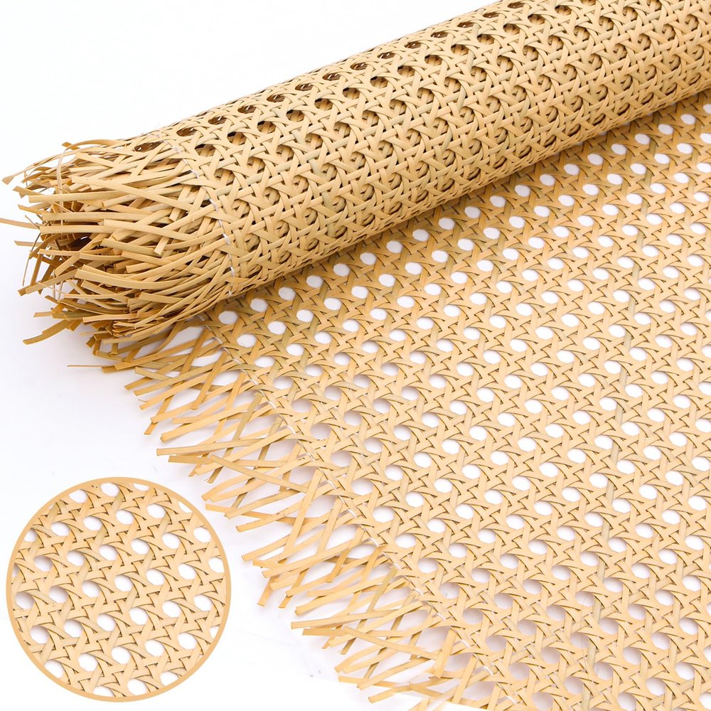 Vehipa Plastic Cane Webbing Roll 20"x63", Handwoven PP Synthetic Rattan Rolls, Faux Cane Open Weave Mesh for DIY Furniture Decoration - Beds, Chairs, Cabinets, Ceilings