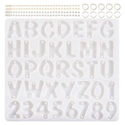 KISSITTY 1Pcs Letter Number Silicone Mold with 40Pcs Iron Ball Chains with Connector 80Pcs Iron Jump Rings Number Alphabet Resin Casting Mold for DIY Key Chain Jewelry Making