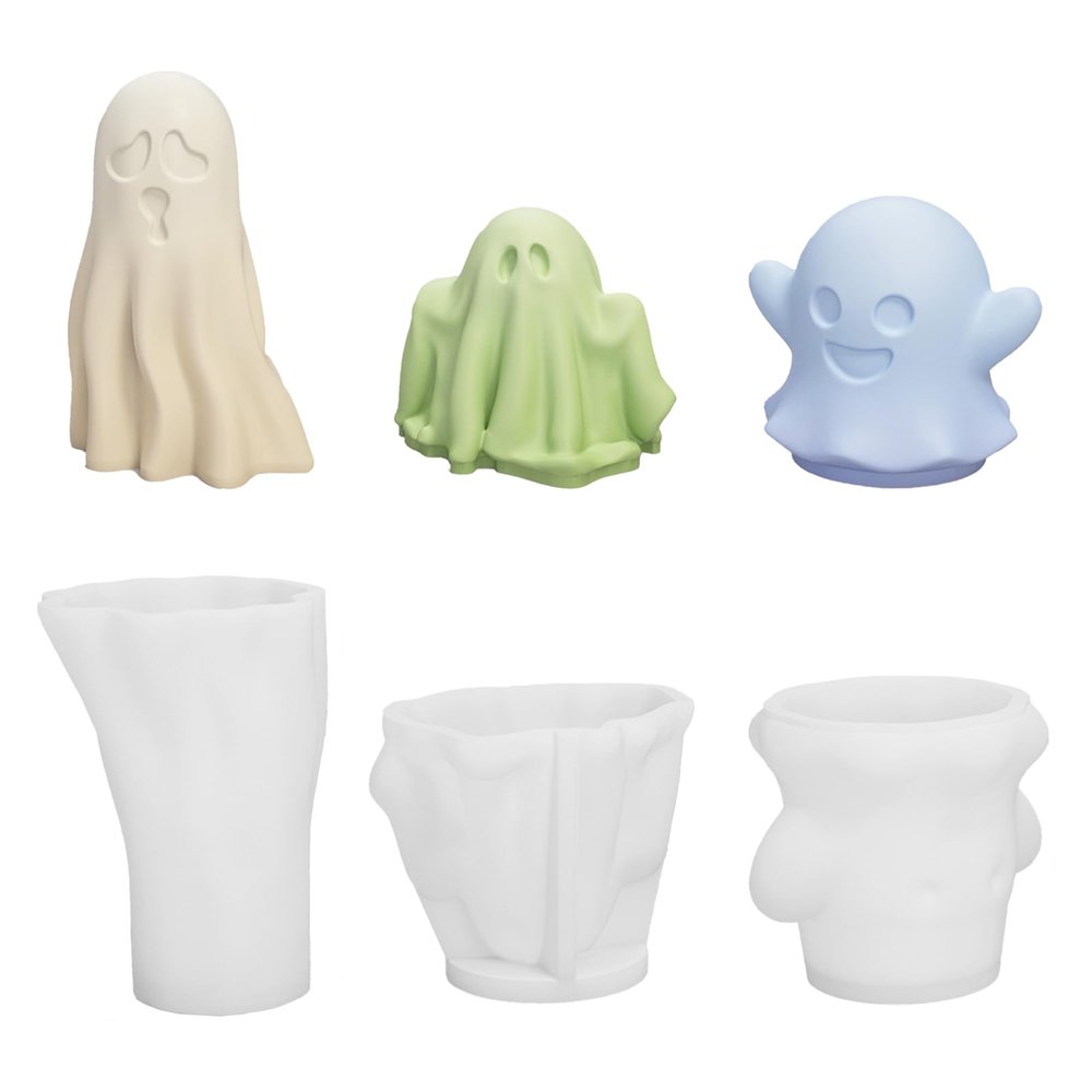 Halloween Ghost Candle Molds,3D Silicone Molds for Epoxy Casting,Skull Pumpkin Candle Mold,Halloween Ghost Mold,Resin Making Molds for Candle Wax Clay Art Crafts Making Decor (3