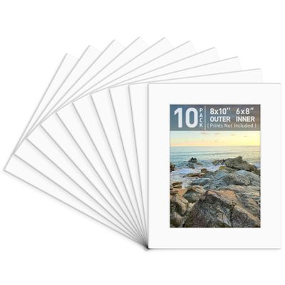 Golden State Art, Pack of 10, Pre-Cut 8x10 Picture Mats Bevel Edge 5.5x7.5 Opening for 6x8 Photos, White