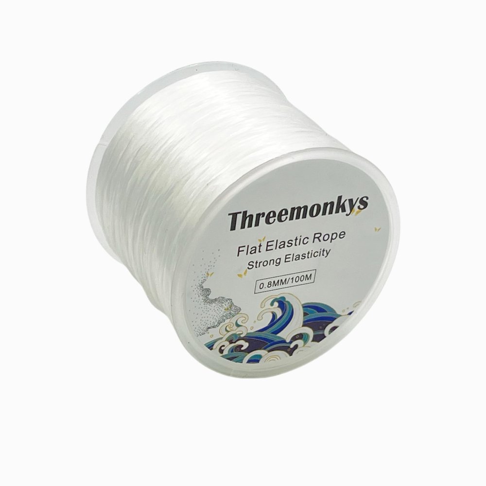 Threemonkys Flat Elastic Line 0.8 mm Elastic Bracelet Rope Bead Rope for String Jewelry Production and Bracelet Production (100 m)