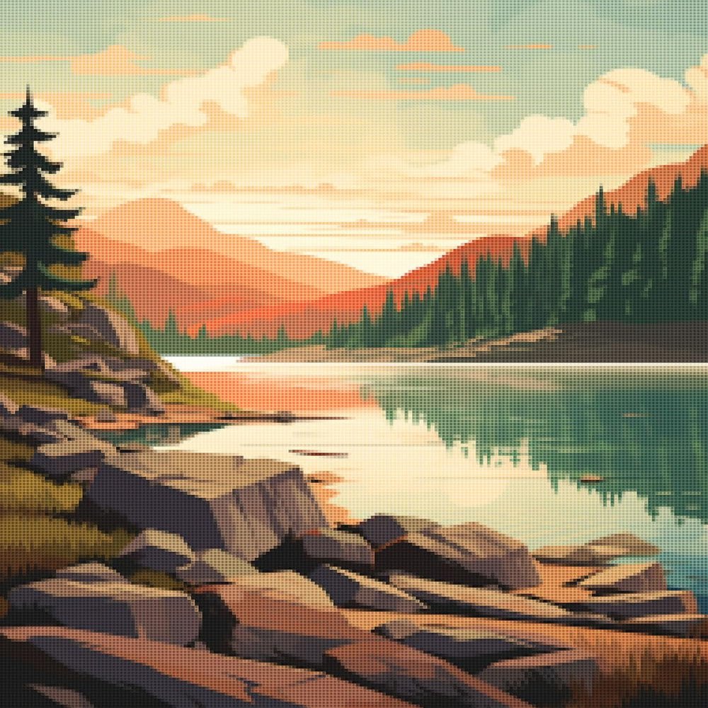 CISDKK Landscape Embroidery kit,Cross Stitching Embroidery Pattern,Abstract Landscape Art,Mountains Modern Art Nature,Watercolour,11CT,13.39 * 17.33 inch