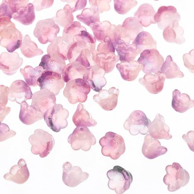 PATIKIL Glass Trumpet Flower Beads, 100 Pcs Gradient Flower Bead Charm for Jewelry Making DIY Craft, Bracelets, Earrings, Necklaces Decorations, Lotus Purple