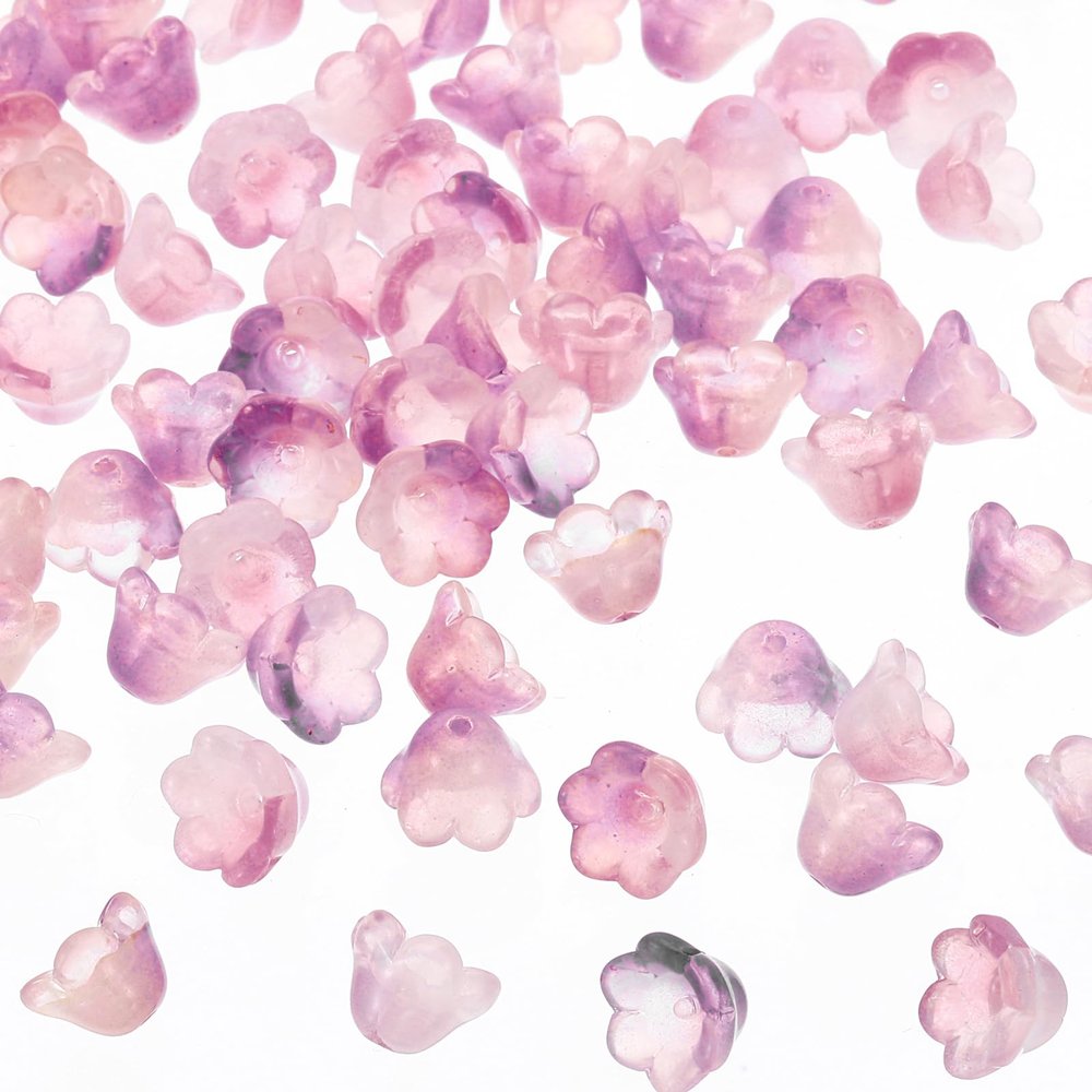 PATIKIL Glass Trumpet Flower Beads, 100 Pcs Gradient Flower Bead Charm for Jewelry Making DIY Craft, Bracelets, Earrings, Necklaces Decorations, Lotus Purple