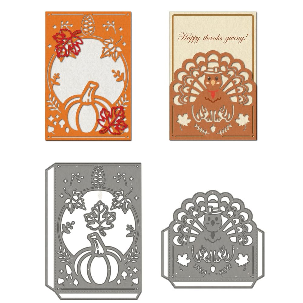 WADORN Halloween Autumn Pumpkin Metal Cutting Dies, Thanksgiving Turkey Border Metal Cutting Dies Stencils Fall Maple Leaves Carbon Steel Embossing Template for DIY Card Scrapbooking Craft