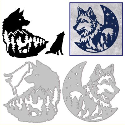 GLOBLELAND Wolf Roaring Cutting Dies Moon Die Cuts Tree Template Stencil for Card Making Decoration DIY Scrapbooking Album Craft Decor