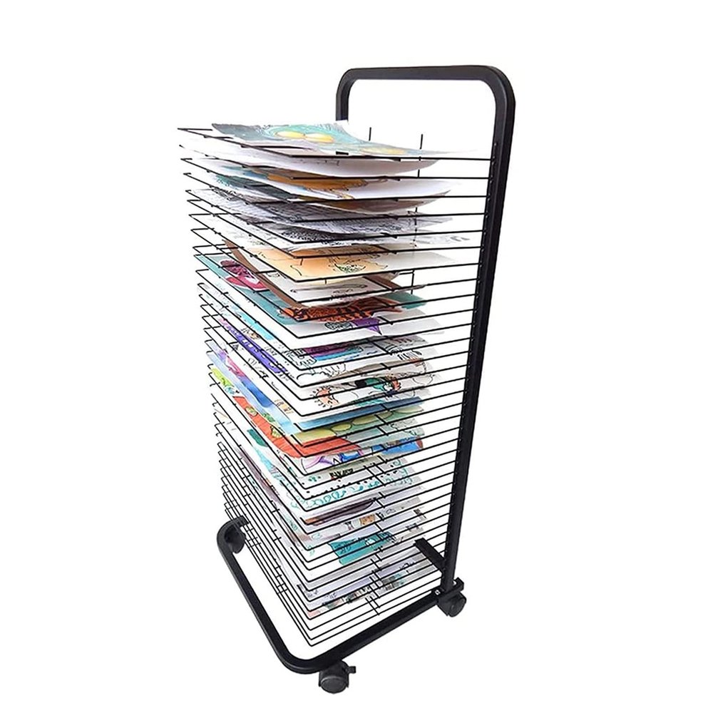 SGeneE 35 Tier Easel Art Drying Rack, Sturdy Metal Art Rack, Educational Product Drying Rack, Protect Artwork While Drying, for Artists Canvas Panels, Paper, Prints,