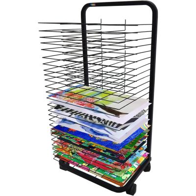 SGeneE Art Drying Rack Classrooms Mobile Paint Drying Rack Metal Artwork Storage Display Rack with Wheels for Kids, Artists, Ideal for Schools and Art Clubs, Steel, Black,35 Shelves