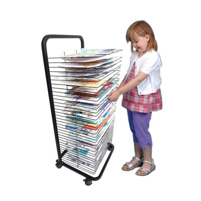 SGeneE Art Drying Rack for Classroom Painting Mobile Artwork Storage Art Display Rack with Wire Shelves for Art Studios and Home Use, Metal Steel, Black Powder Coated Finish,OneColor,25 Shelves