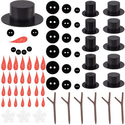 GORGECRAFT 510PCS Christmas Snowman DIY Craft Kit Mini Wood Carrot Noses Plastic Black Top Hats Tiny Snowflake Buttons Antler Hands Build for Winter Xmas DIY Crafting Sewing Party Holiday Supplies