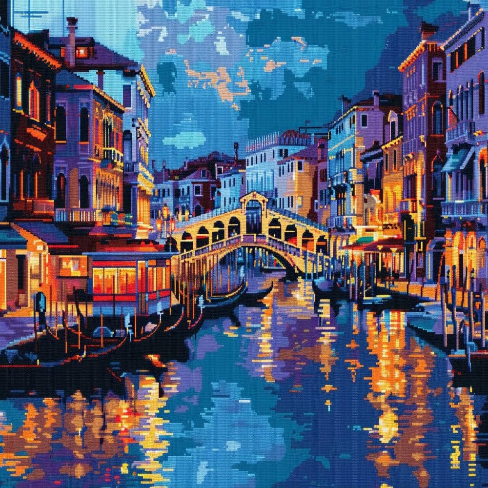 Canals in Venice City Scene DIY 11CT Stamped Cross Stitch Kits for Beginners Easy Needlepoint Embroidery Counted Cross Stitch Art Craft for Wall Decoration 20x28inch(2)
