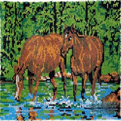 Forest Horses Latch Hooking Rug Kit - All-inclusive Horse Rug Making Kit (60x40cm Printed Canvas)
