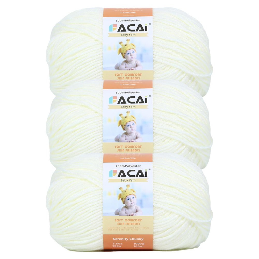 Soft Baby Yarn for Knitting100% Acrylic, 50 oz 110 Yards per Ball, Perfect for Baby Soft Knitting Projects (3, Milky)