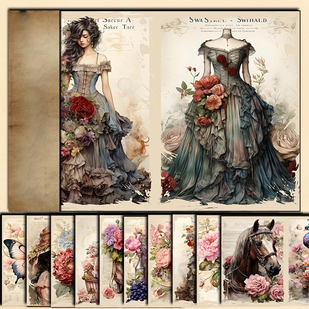10 PCS "14x20cm" Retro Style Patterns Scrapbook Craft Paper Kit for Scrapbook Journaling Suppliesfor Cardmaking Junk Journal Decorative Cardstock Background (T10-10 PCS, 14x20cm)