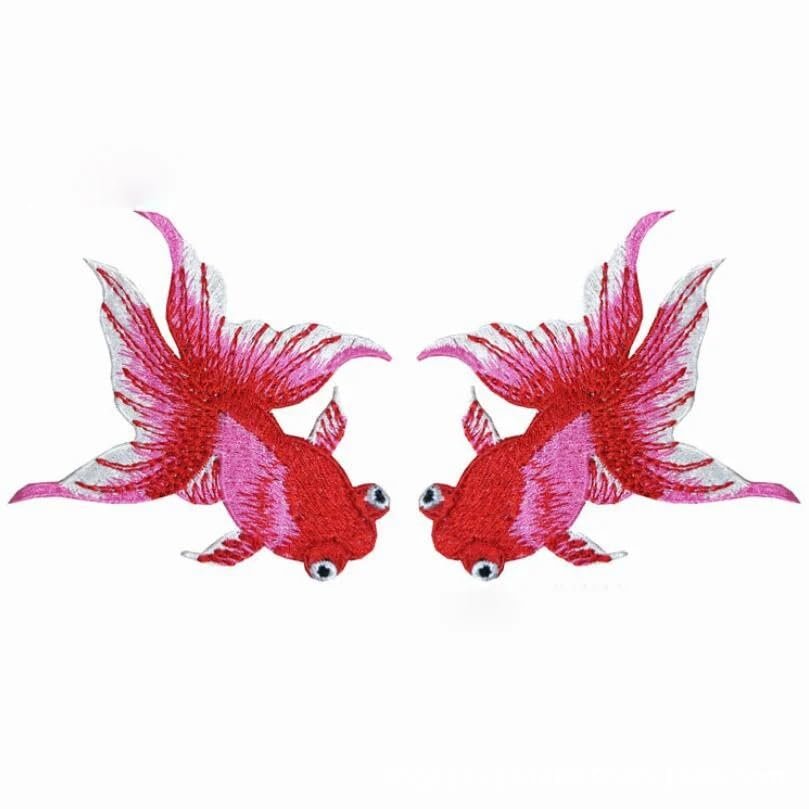 1Pair Fish Patches for Clothing Embroidery Sew On Applique for Bags Dress Clothes Patches DIY Applique(Pink)