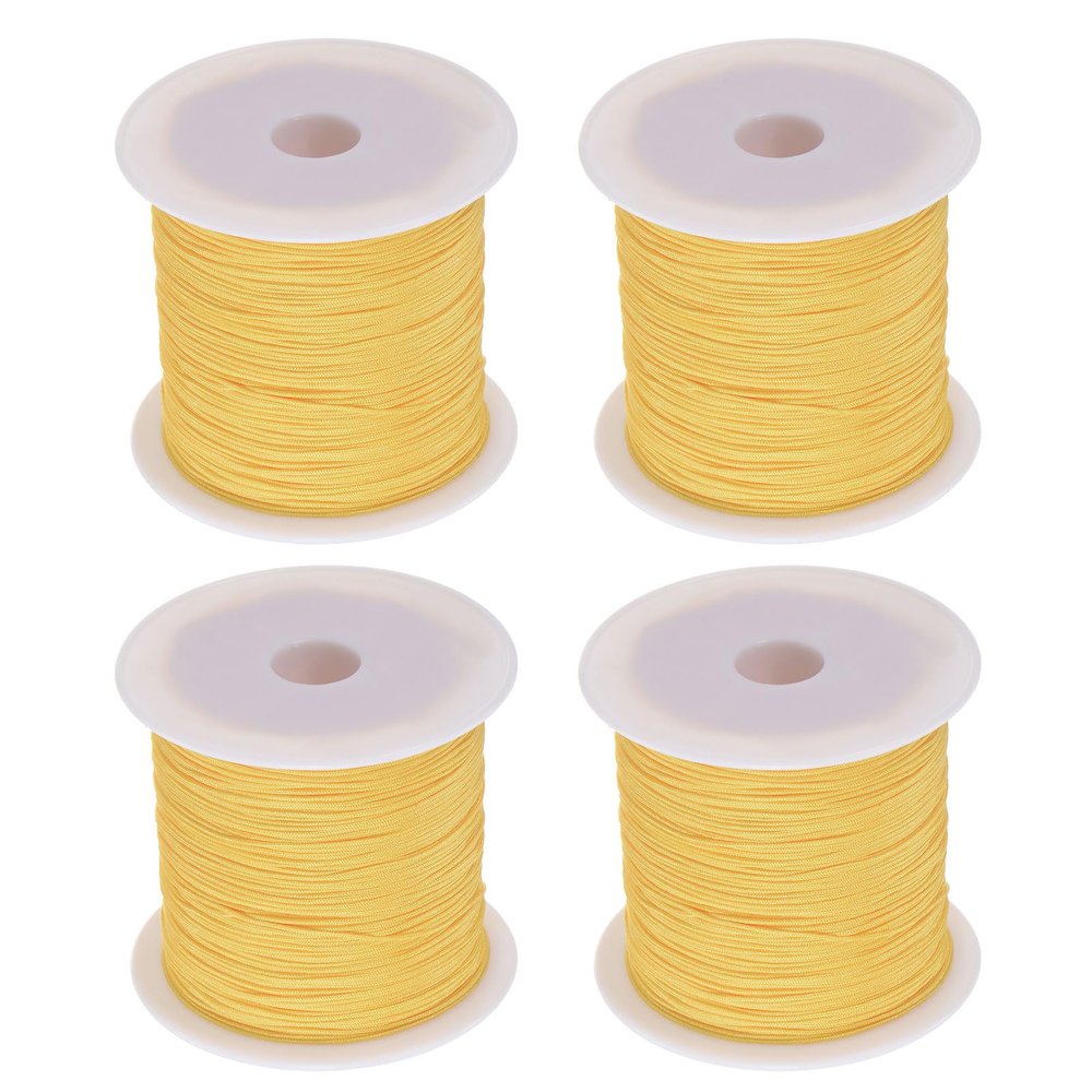 HARFINGTON 4 Rolls Nylon String Cord 45 Yards 0.4mm Nylon Cord Beading Satin String for Jewelry Making Chinese Knotting Cord Necklaces Kumihimo Friendship Bracelets and Craft, Light Yellow