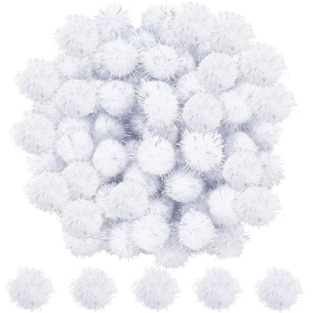 SUNNYCLUE 120Pcs Glitter Craft Balls Cat Pom Pom Balls Bulk Fibre Gainsboro Tinsel Pompom Ball Small Soft Sparkly Ball Handmade Craft Puff Sparkle Ball for DIY Crafts Cat Playing Home Party Decoration
