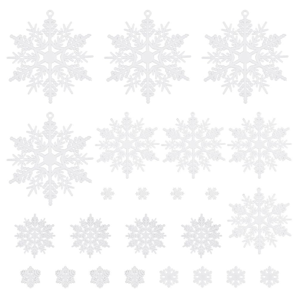 SUNNYCLUE 96Pcs 6 Styles Snowflake Charms Christmas Cabochons Bulk Plastic White Flatback Winter Xmas Snowflakes Large Charms Mini Cabochon Embellishment for Making DIY Decor Craft Jewelry Accessories