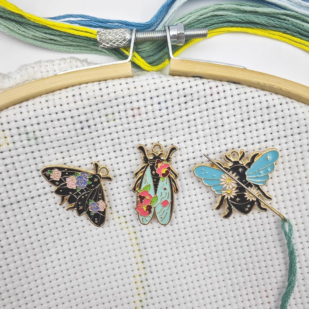 3Pcs Insect Themed Needle Minder, Magnetic Pin Holder for Cross Stitch, Needlework and Embroidery Accessories - Keep Your Needles Secure BeesButterfliesCicadas
