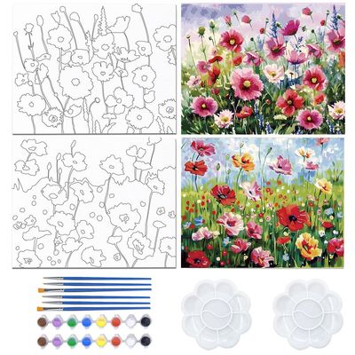 WEBEEDY Printed Canvas Paint Art Set Summer Flower Pre Drawn Canvas 8x10 Inch Pre Sketched Framed Canvases Set for Adults Date Night Sip and Paint Party Birthday Gift,2 Pack 20x25cm(Plant)