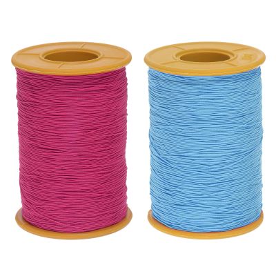HARFINGTON 2pcs Elastic Sewing Thread 547 Yards 0.5mm Thickness Latex Tailoring Craft Sewing Thread for Hand Sewing, Gathering, Embroidery, Sewing Machine, Rose Red & Sky Blue