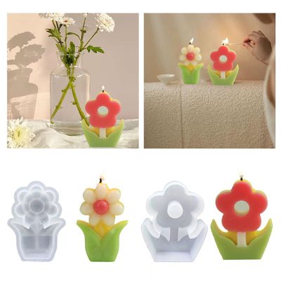 Glimmery 2Pcs 3D Flower Candle Silicone Molds, Daisy Sunflower Resin Soap Mold, Tulip Epoxy Resin Casting Molds, for Chocolate Fondant DIY Wax Aromatherapy Home Decor (C)
