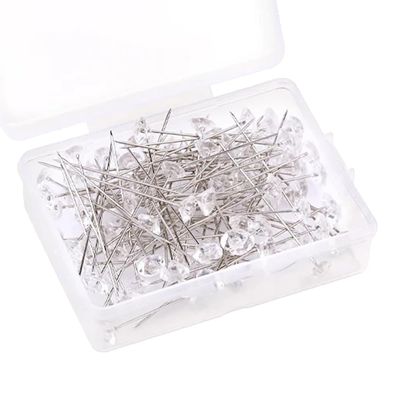 Gumney 50pcs Corsage Bouquet Pins, 1.49inch Diamond Head Boutonniere Pins, Clear Straight Pins for Wedding Bridal Hair Accessories Jewelry Decoration DIY Craft Dressmaking