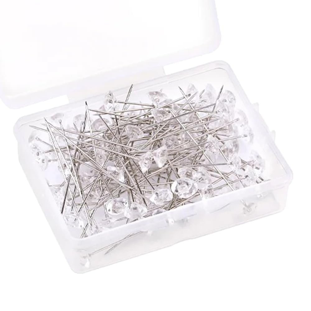 Gumney 50pcs Corsage Bouquet Pins, 1.49inch Diamond Head Boutonniere Pins, Clear Straight Pins for Wedding Bridal Hair Accessories Jewelry Decoration DIY Craft Dressmaking
