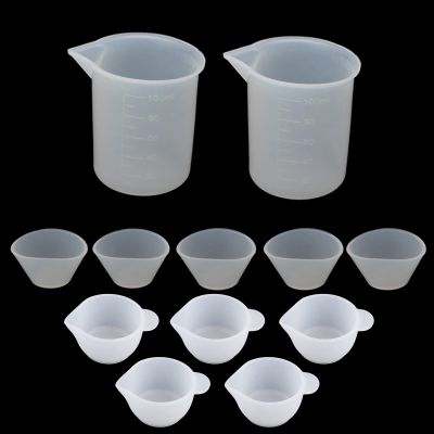 MinnowXY 12Pcs Resin Silicone Mixing Measuring Cups 100ml 20ml 10ml for UV Resin Mold Resin Casting Jewelry Making Tools Kit Silicone, Transparent,